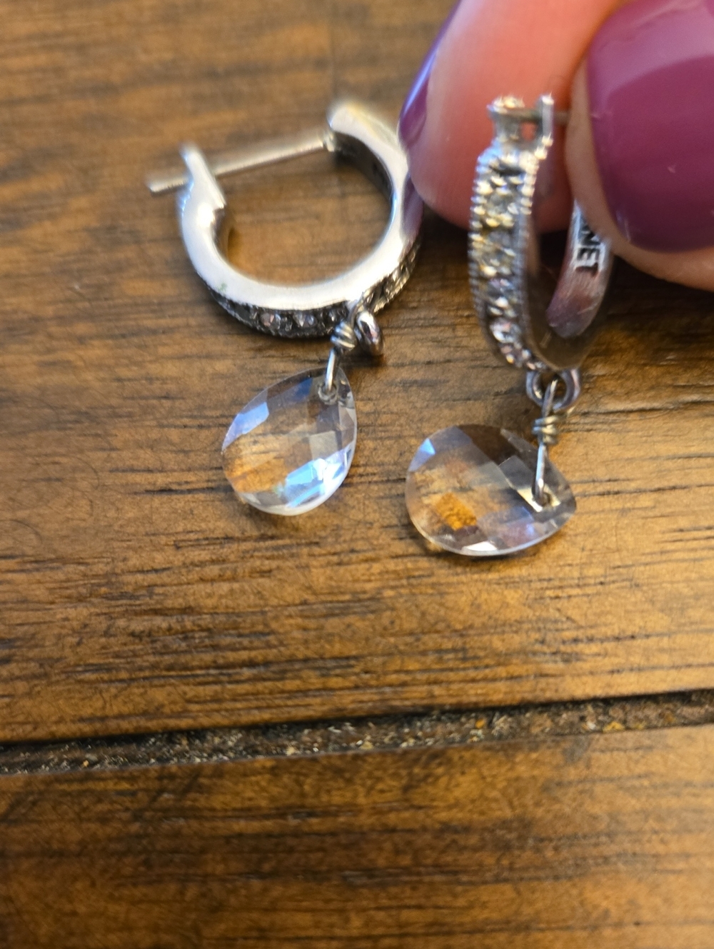 Crystal Drop Hoop Earrings - Silver
